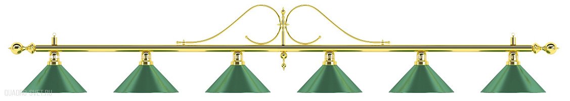 Бильярдный светильник на шесть плафонов «Classic» (витая золотистая штанга, зеленый плафон D35см) 75.006.06.0