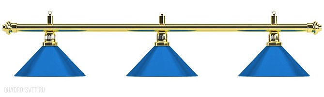 Бильярдный светильник на три плафона «Blue Light» (золотистая штанга, синий плафон D35 см) 75.004.03.0