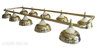 Бильярдный светильник на десять плафонов «Crown» (серебряная штанга, золотистый плафон D38см) 75.016.10.0