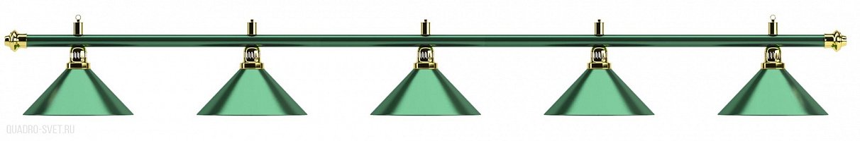 Бильярдный светильник на пять плафонов «Allgreen» (зелёная штанга, зелёный плафон D35см) 75.000.05.0