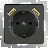 Розетка с заземлением, шторками и USBх2 (серо-коричневый Werkel WL07-SKGS-USBx2-IP20
