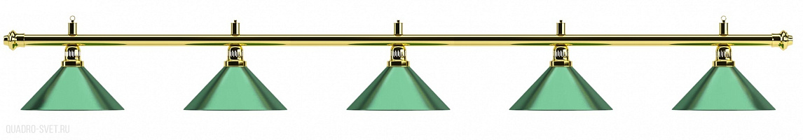 Бильярдный светильник на пять плафонов «Evergreen» (золотистая штанга, зеленый плафон D35см) 75.008.05.0