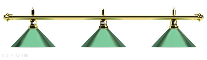 Бильярдный светильник на три плафона «Evergreen» (золотистая штанга, зеленый плафон D35см) 75.008.03.0