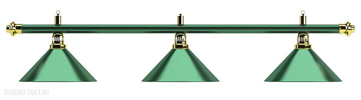 Бильярдный светильник на три плафона «Allgreen» D35 (зелёная штанга, зелёный плафон D35см) 75.000.03.0