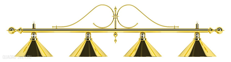 Бильярдный светильник на четыре плафона «Classic» (витая золотистая штанга, золотистый плафон D35см) 75.007.04.0
