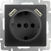 Розетка с заземлением, шторками и USBх2 (черный матовый) Werkel WL08-SKGS-USBx2-IP20