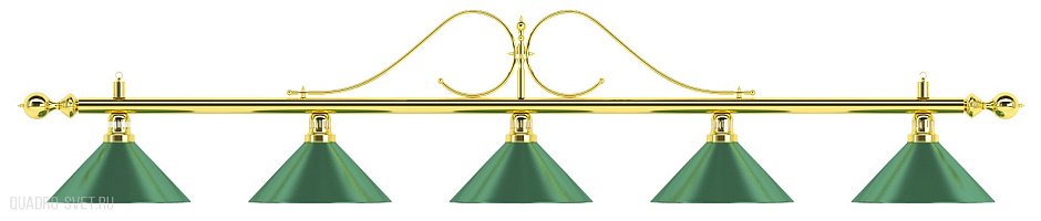 Бильярдный светильник на пять плафонов «Classic» (витая золотистая штанга, зеленый плафон D35см) 75.006.05.0