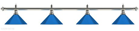 Бильярдный светильник на четыре плафона «Blue Light» (серебристая штанга, синий плафон D35 см) 75.022.04.0
