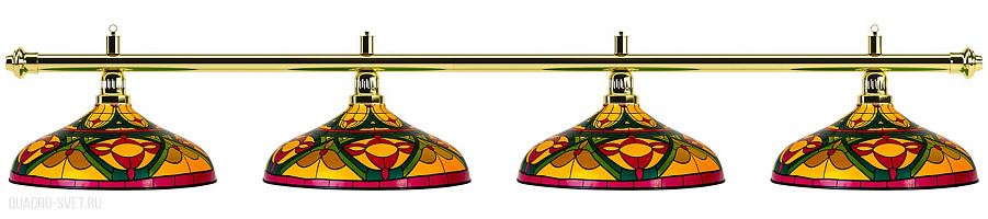 Бильярдный светильник на четыре плафона «Colorful» (золотистая штанга, цветной плафон D44см) 75.013.04.0