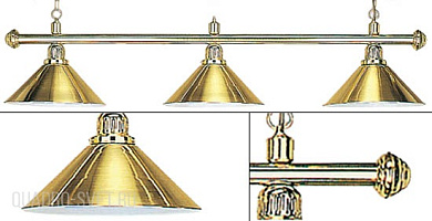 Бильярдный светильник на три плафона «Elegance» (золотистая штанга, золотистый плафон D35см) 75.003.03.0