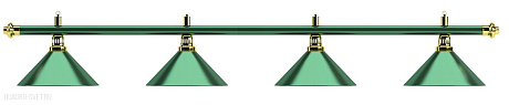 Бильярдный светильник на четыре плафона «Allgreen» D35 (зелёная штанга, зелёный плафон D35см) 75.000.04.0