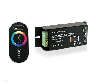 Контроллер GAUSS для светодиодной ленты RGB 144W 12А с сенсорный пультом управления цветом (цвет чер
