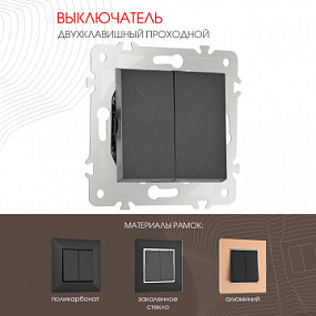 Выключатель двухклавишный проходной (на 2 направления), 10AX 250V 203.32-2.black Arte Milano