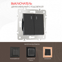 Выключатель двухклавишный с подсветкой, 10AX 250V 203.31-2.black Arte Milano
