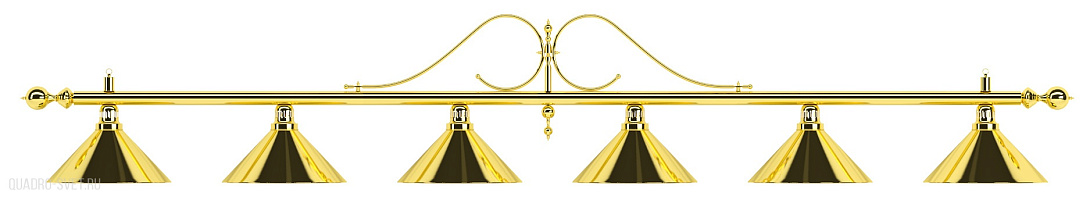 Бильярдный светильник на шесть плафонов «Classic» (витая золотистая штанга, золотистый плафон D35см) 75.007.06.0
