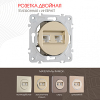 Розетка телефонная RJ11 + интернет RJ45 202.44-1.shampan Arte Milano