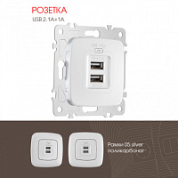 Розетка USB 2.1А+1А 205.46-1.silver Arte Milano