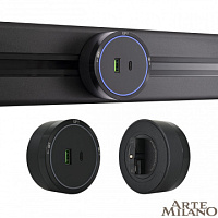 Трековая розетка, 2.1A 18W 250V 380066TS LED/USB-Type-C Black Arte Milano