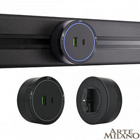 Трековая розетка, 2.1A 18W 250V 380066TS LED/USB-Type-C Black Arte Milano