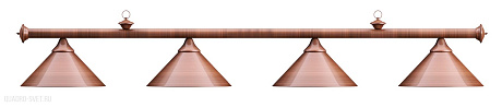 Бильярдный светильник на четыре плафона «Elegance» (бронзовая штанга, бронзовый плафон D35см) 75.028.04.0