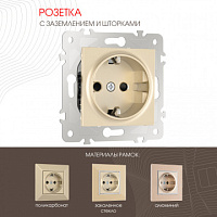 Розетка с заземлением и шторками, 16A 250V 203.40-1.shampan Arte Milano