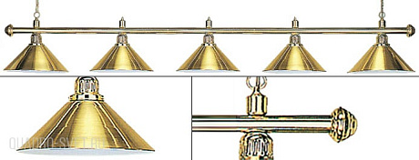 Бильярдный светильник на пять плафонов «Elegance» (золотистая штанга, золотистый плафон D35см) 75.003.05.0