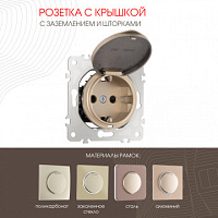 Розетка с заземлением, шторками и защитной крышкой, 16A 250V 202.41-1.shampan Arte Milano