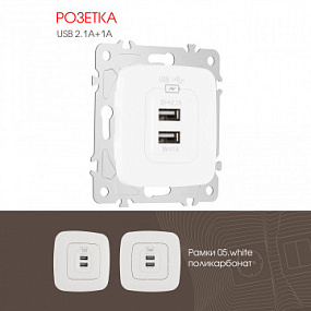 Розетка USB 2.1А+1А 205.46-1.white Arte Milano