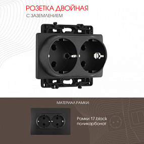 Розетка двойная с заземлением, 16A 250V 217.40-2.black Arte Milano