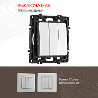 Выключатель трёхклавишный, 10AX 250V 217.30-3.silver Arte Milano