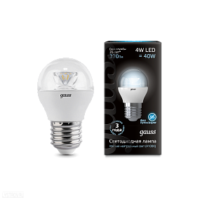 Лампа GAUSS светодиодная шар E27 4W 4100К
