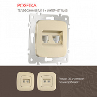 Розетка телефонная RJ11 + компьютерная RJ45 205.44-1.shampan Arte Milano