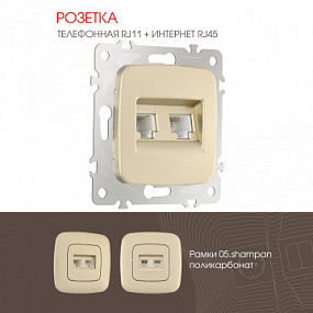Розетка телефонная RJ11 + компьютерная RJ45 205.44-1.shampan Arte Milano