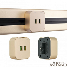 Трековая розетка, 2.1A 250V 380022TS/USBx2 Gold Arte Milano
