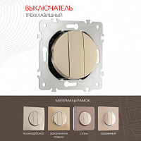 Выключатель трёхклавишный, 10AX 250V 202.30-3.shampan Arte Milano