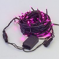 Гирлянда Нить, КРИСТАЛЛ, 10м., 100 LED, розовый, контроллер, черный ПВХ провод. 05-604