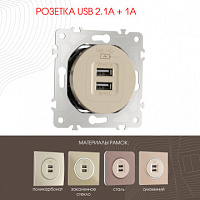 Розетка USB 2.1А+1А 202.46-1.shampan Arte Milano