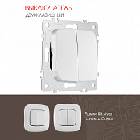 Выключатель двухклавишный, 10AX 250V 205.30-2.silver Arte Milano