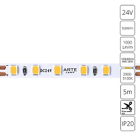 Светодиодная лента 24V 9,6W/m 3000К 5м Arte Lamp TAPE A2412005-01-3K