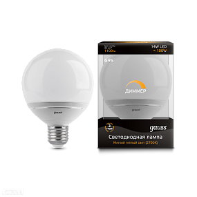 Лампа GAUSS светодиодная диммируемая шар E27 14W 2700К