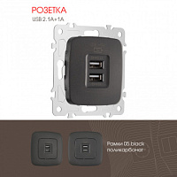 Розетка USB 2.1А+1А 205.46-1.black Arte Milano