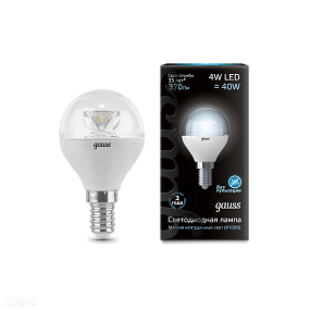Лампа GAUSS светодиодная шар Е14 4W 4100К