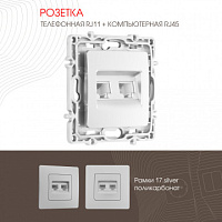 Розетка телефонная RJ11 + компьютерная RJ45 217.44-1.silver Arte Milano