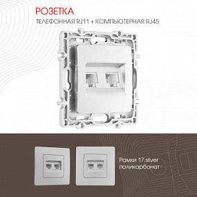 Розетка телефонная RJ11 + компьютерная RJ45 217.44-1.silver Arte Milano