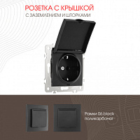 Розетка с заземлением, шторками и защитной крышкой, 16A 250V 206.41-1.black Arte Milano
