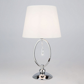 Настольная лампа с белым абажуром Eurosvet Madera 01055/1 хром/прозрачный хрусталь Strotskis