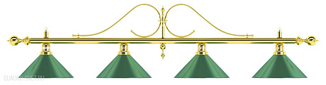Бильярдный светильник на четыре плафона «Classic» (витая золотистая штанга, зеленый плафон D35см) 75.006.04.0
