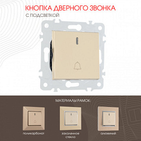 Кнопка дверного звонка с подсветкой, 10A 250V 203.37-1.shampan Arte Milano
