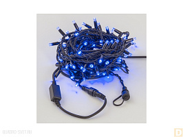 Гирлянда Нить, 10м., 100 LED, синий, без мерцания, черный  резиновый провод. 05-1760