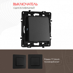 Выключатель одноклавишный, 10AX 250V 217.30-1.black Arte Milano